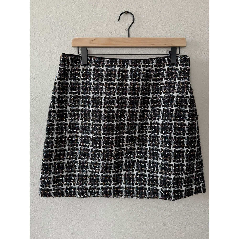 NWT LOFT Shimmer Tweed Mini Skirt Black White Multicolor Tinsel Preppy Sz 8